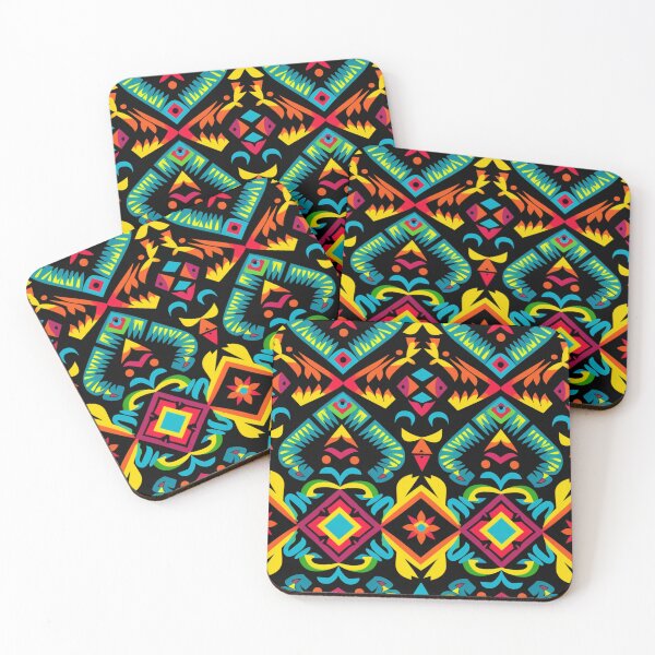 Item preview, Colorful fantasy pattern yellow orange red pink turquoise blue black ornaments designed and sold by G-M-Designs.