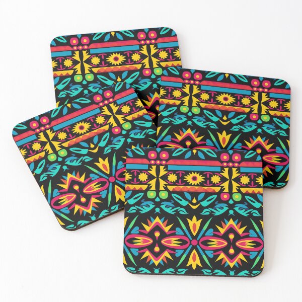 Item preview, Colorful fantasy pattern yellow orange red pink turquoise blue black ornaments designed and sold by G-M-Designs.