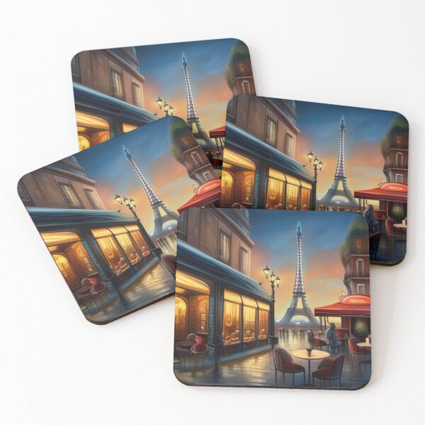 Item preview, Escena de café y restaurante de París por la noche con la Torre Eiffel al fondo designed and sold by JackFreestone.