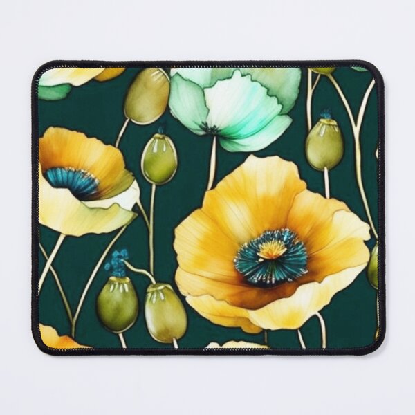Artikelvorschau, Wunderschöne aquamarine und goldene Muster-Aquarell-Vintage-Mohnblumen entworfen und verkauft von Moonsiess.
