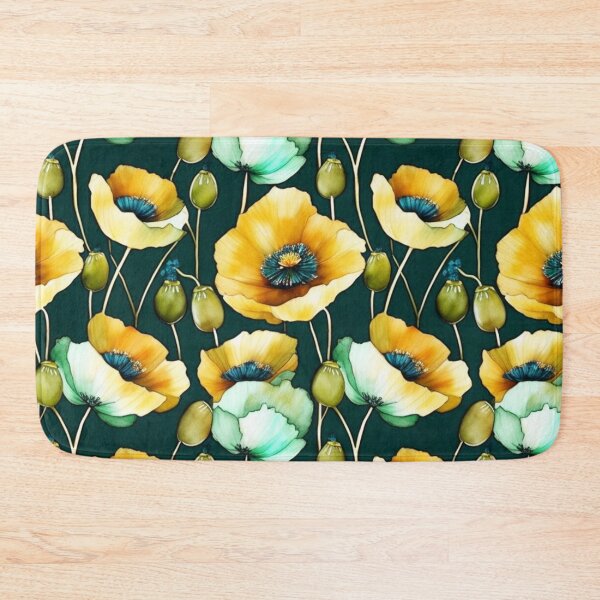 Item preview, Beautiful Teal And Golden Pattern Watercolor Vintage Poppies designed and sold by Moonsiess.