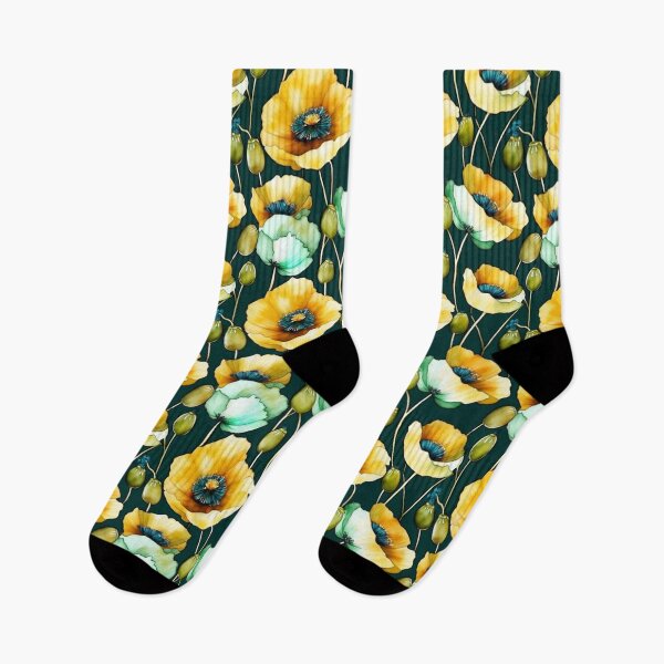 Item preview, Beautiful Teal And Golden Pattern Watercolor Vintage Poppies designed and sold by Moonsiess.