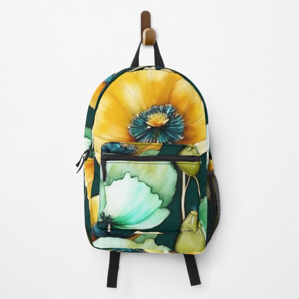 Artikelvorschau, Wunderschöne aquamarine und goldene Muster-Aquarell-Vintage-Mohnblumen entworfen und verkauft von Moonsiess.