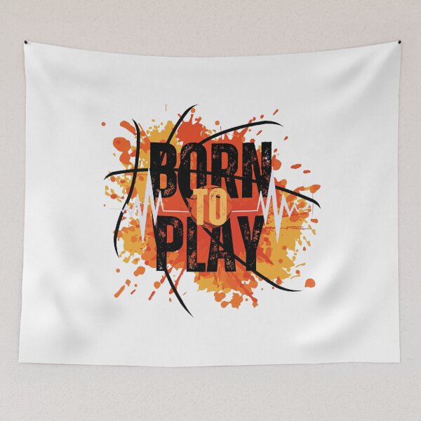 Item preview, Black Orange Yellow Modern Born To Play Basketball  designed and sold by Artistic Designs ⭐⭐⭐⭐⭐.