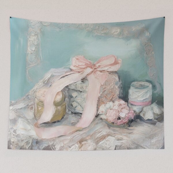Item preview, Coquette aesthetic vintage painting of a pink satine bow designed and sold by Coquette Art.