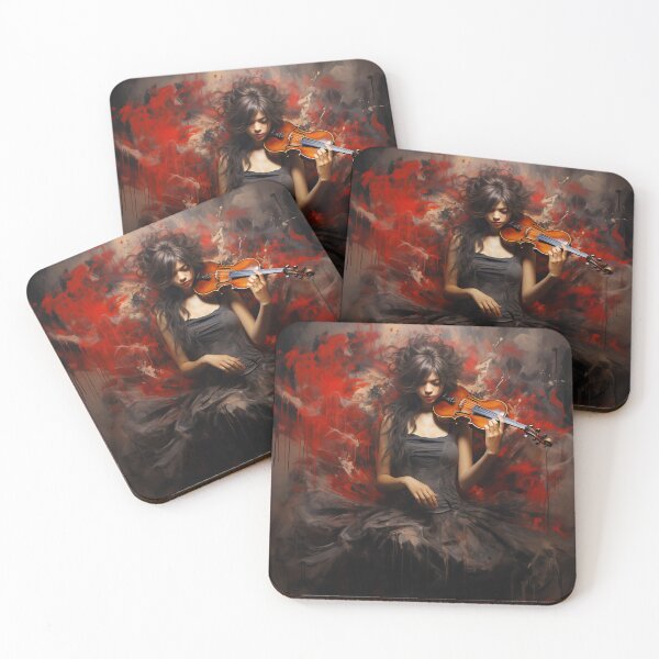 Item preview, Melody & Ink: The Tattoo-Styled Muse with a Violin Against a Crimson Grunge Canvas designed and sold by oanaunciuleanu.