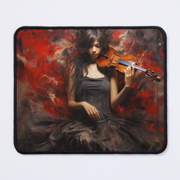 Item preview, Melody & Ink: The Tattoo-Styled Muse with a Violin Against a Crimson Grunge Canvas designed and sold by oanaunciuleanu.