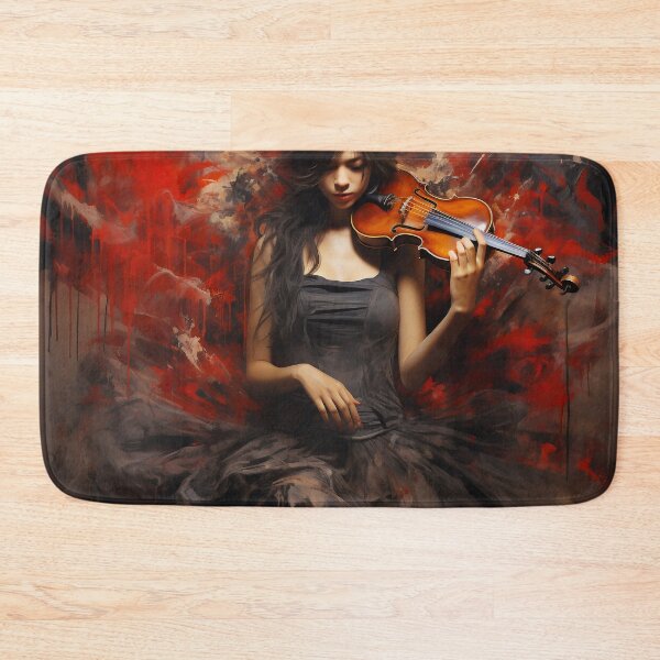 Item preview, Melody & Ink: The Tattoo-Styled Muse with a Violin Against a Crimson Grunge Canvas designed and sold by oanaunciuleanu.