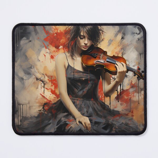 Item preview, Melody & Ink: The Tattoo-Styled Muse with a Violin Against a Crimson Grunge Canvas designed and sold by oanaunciuleanu.