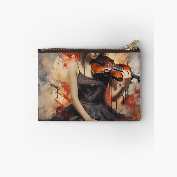 Item preview, Melody & Ink: The Tattoo-Styled Muse with a Violin Against a Crimson Grunge Canvas designed and sold by oanaunciuleanu.