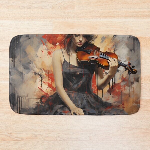 Item preview, Melody & Ink: The Tattoo-Styled Muse with a Violin Against a Crimson Grunge Canvas designed and sold by oanaunciuleanu.