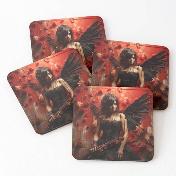 Item preview, Melody & Ink: The Tattoo-Styled Muse with a Violin Against a Crimson Grunge Canvas designed and sold by oanaunciuleanu.