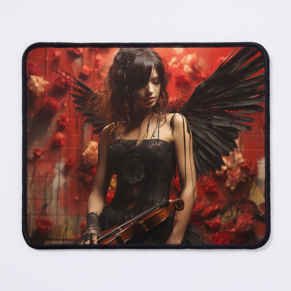 Item preview, Melody & Ink: The Tattoo-Styled Muse with a Violin Against a Crimson Grunge Canvas designed and sold by oanaunciuleanu.