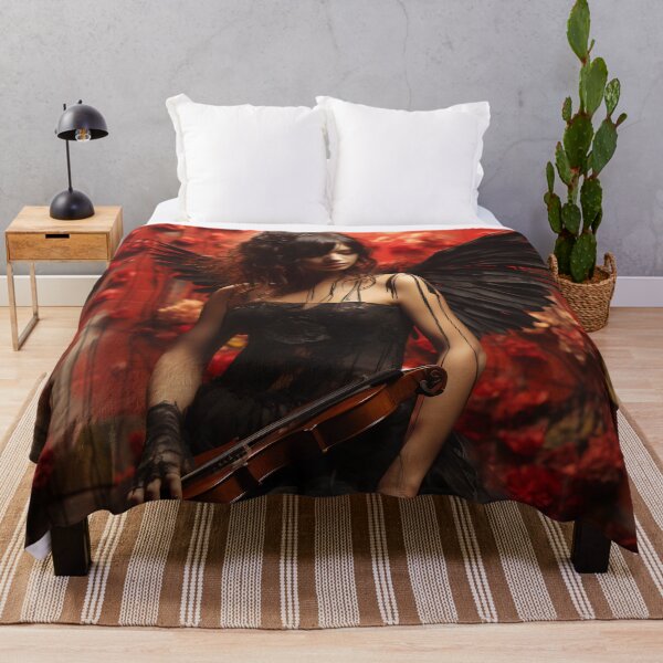 Item preview, Melody & Ink: The Tattoo-Styled Muse with a Violin Against a Crimson Grunge Canvas designed and sold by oanaunciuleanu.