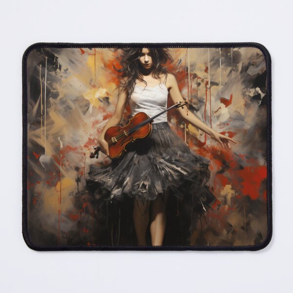 Item preview, Melody & Ink: The Tattoo-Styled Muse with a Violin Against a Crimson Grunge Canvas designed and sold by oanaunciuleanu.