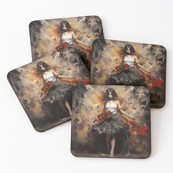 Item preview, Melody & Ink: The Tattoo-Styled Muse with a Violin Against a Crimson Grunge Canvas designed and sold by oanaunciuleanu.