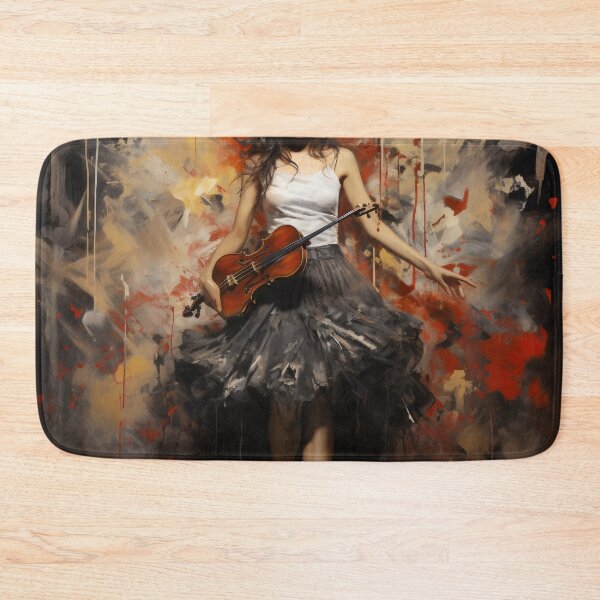 Item preview, Melody & Ink: The Tattoo-Styled Muse with a Violin Against a Crimson Grunge Canvas designed and sold by oanaunciuleanu.