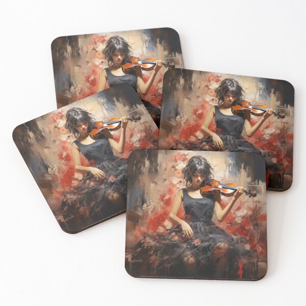 Item preview, Melody & Ink: The Tattoo-Styled Muse with a Violin Against a Crimson Grunge Canvas designed and sold by oanaunciuleanu.