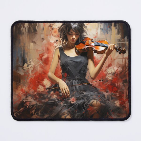 Item preview, Melody & Ink: The Tattoo-Styled Muse with a Violin Against a Crimson Grunge Canvas designed and sold by oanaunciuleanu.