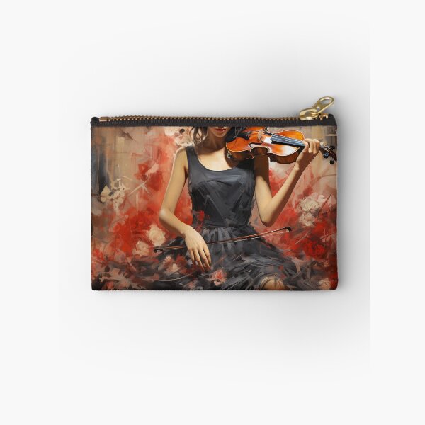 Item preview, Melody & Ink: The Tattoo-Styled Muse with a Violin Against a Crimson Grunge Canvas designed and sold by oanaunciuleanu.