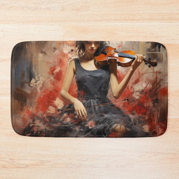 Item preview, Melody & Ink: The Tattoo-Styled Muse with a Violin Against a Crimson Grunge Canvas designed and sold by oanaunciuleanu.