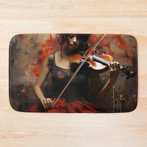 Item preview, Melody & Ink: The Tattoo-Styled Muse with a Violin Against a Crimson Grunge Canvas designed and sold by oanaunciuleanu.