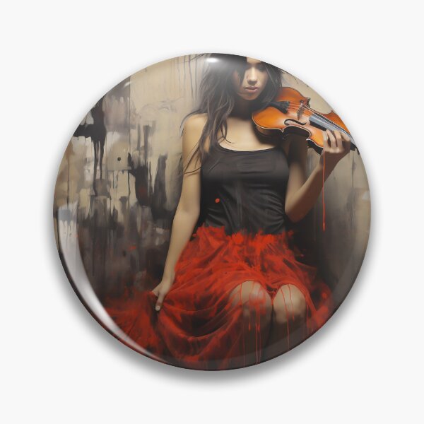 Item preview, Melody & Ink: The Tattoo-Styled Muse with a Violin Against a Crimson Grunge Canvas designed and sold by oanaunciuleanu.