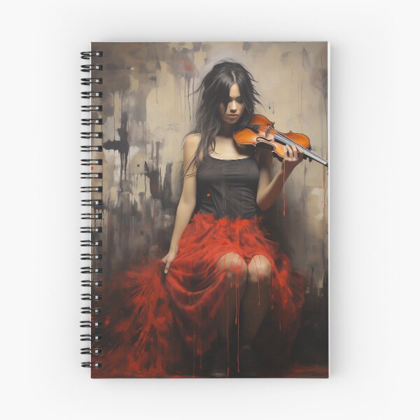 Item preview, Melody & Ink: The Tattoo-Styled Muse with a Violin Against a Crimson Grunge Canvas designed and sold by oanaunciuleanu.