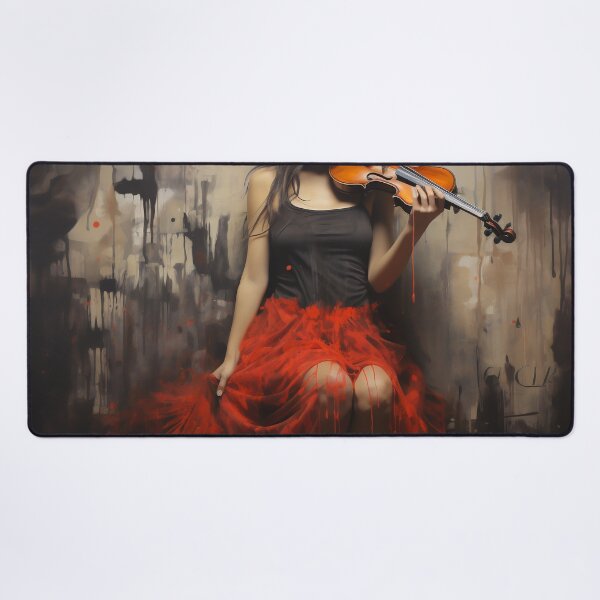 Item preview, Melody & Ink: The Tattoo-Styled Muse with a Violin Against a Crimson Grunge Canvas designed and sold by oanaunciuleanu.