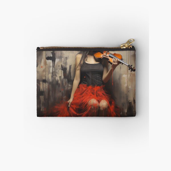 Item preview, Melody & Ink: The Tattoo-Styled Muse with a Violin Against a Crimson Grunge Canvas designed and sold by oanaunciuleanu.