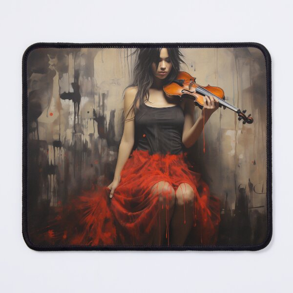 Item preview, Melody & Ink: The Tattoo-Styled Muse with a Violin Against a Crimson Grunge Canvas designed and sold by oanaunciuleanu.
