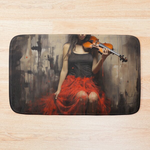 Item preview, Melody & Ink: The Tattoo-Styled Muse with a Violin Against a Crimson Grunge Canvas designed and sold by oanaunciuleanu.