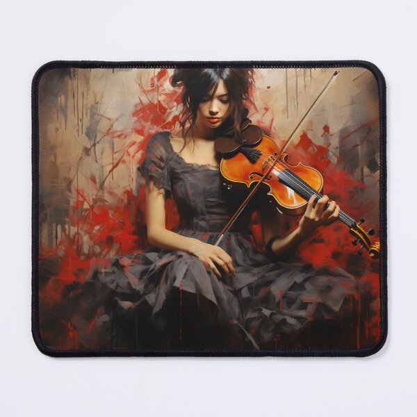 Item preview, Melody & Ink: The Tattoo-Styled Muse with a Violin Against a Crimson Grunge Canvas designed and sold by oanaunciuleanu.