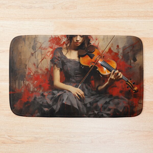 Item preview, Melody & Ink: The Tattoo-Styled Muse with a Violin Against a Crimson Grunge Canvas designed and sold by oanaunciuleanu.