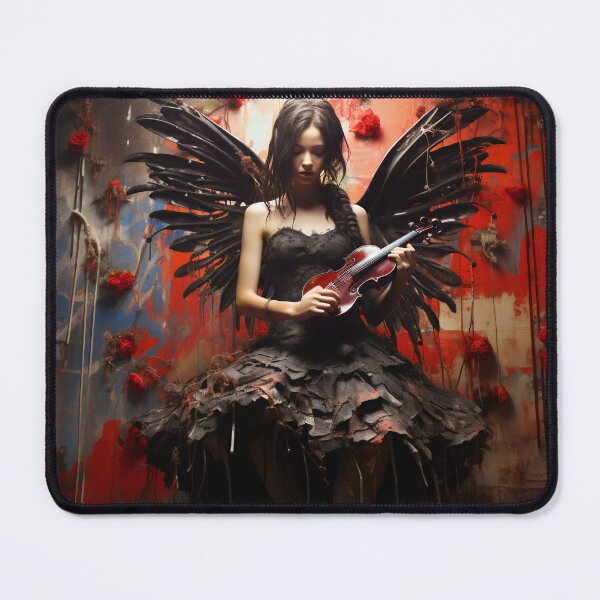 Item preview, Melody & Ink: The Tattoo-Styled Muse with a Violin Against a Crimson Grunge Canvas designed and sold by oanaunciuleanu.