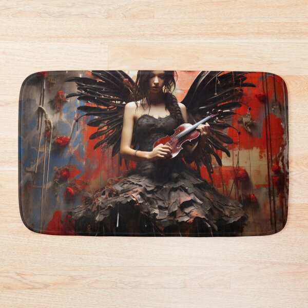 Item preview, Melody & Ink: The Tattoo-Styled Muse with a Violin Against a Crimson Grunge Canvas designed and sold by oanaunciuleanu.