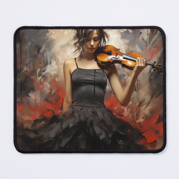 Item preview, Melody & Ink: The Tattoo-Styled Muse with a Violin Against a Crimson Grunge Canvas designed and sold by oanaunciuleanu.