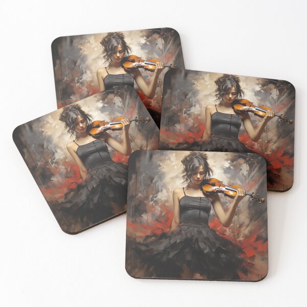 Item preview, Melody & Ink: The Tattoo-Styled Muse with a Violin Against a Crimson Grunge Canvas designed and sold by oanaunciuleanu.