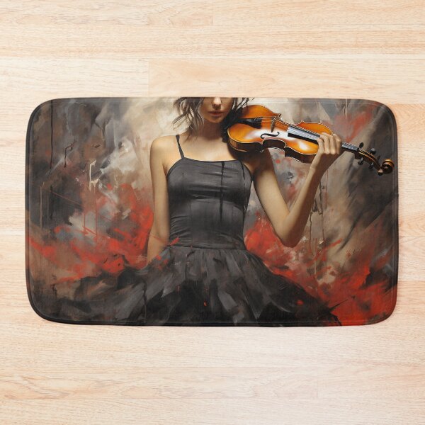 Item preview, Melody & Ink: The Tattoo-Styled Muse with a Violin Against a Crimson Grunge Canvas designed and sold by oanaunciuleanu.