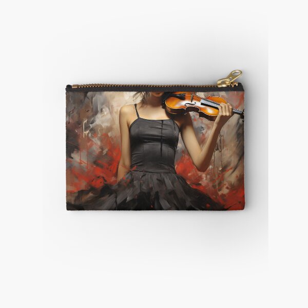 Item preview, Melody & Ink: The Tattoo-Styled Muse with a Violin Against a Crimson Grunge Canvas designed and sold by oanaunciuleanu.
