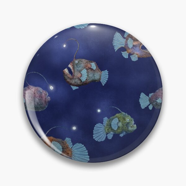 Item preview, Deepwater Anglerfish watercolor print. Creepy sea creature illustration. Blue ocean pattern  designed and sold by likapix.