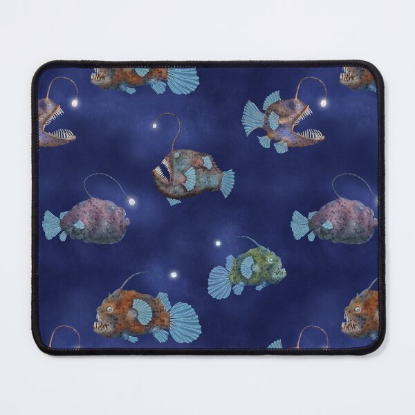 Item preview, Deepwater Anglerfish watercolor print. Creepy sea creature illustration. Blue ocean pattern designed and sold by likapix.