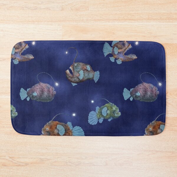 Item preview, Deepwater Anglerfish watercolor print. Creepy sea creature illustration. Blue ocean pattern  designed and sold by likapix.