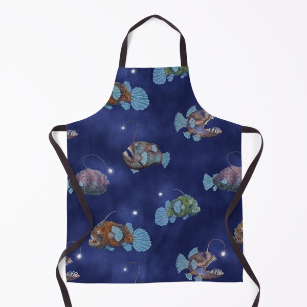 Item preview, Deepwater Anglerfish watercolor print. Creepy sea creature illustration. Blue ocean pattern  designed and sold by likapix.