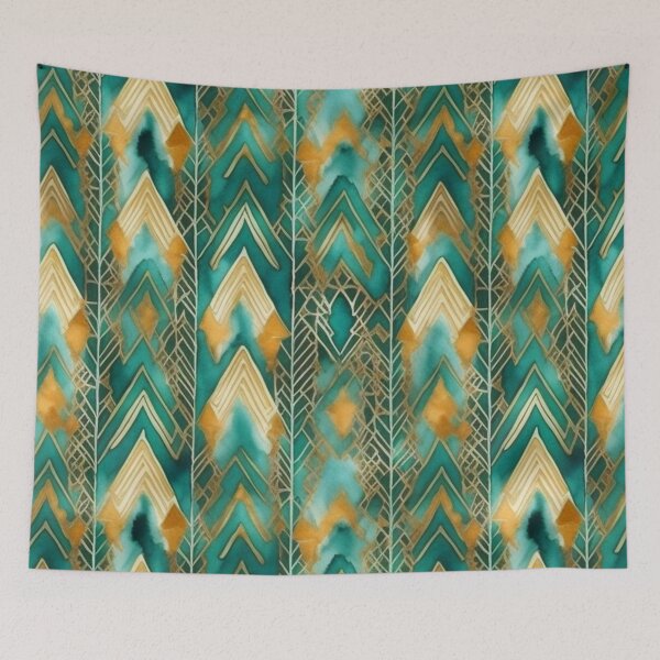 Item preview, Triangular Watercolor Harmony: Geometric Teal And Golden Pattern  designed and sold by Moonsiess.