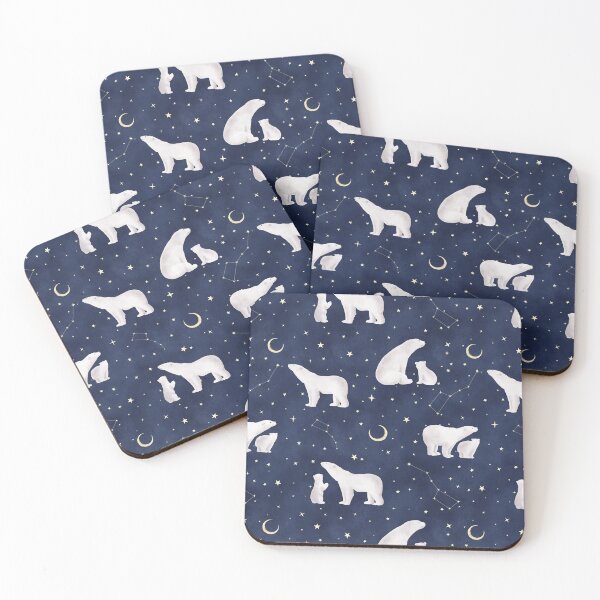 Item preview, Polar bear and stars watercolor print. Great Bear, Little Bear constellation. Cute animal fantasy allover print. Magic starry night  designed and sold by likapix.