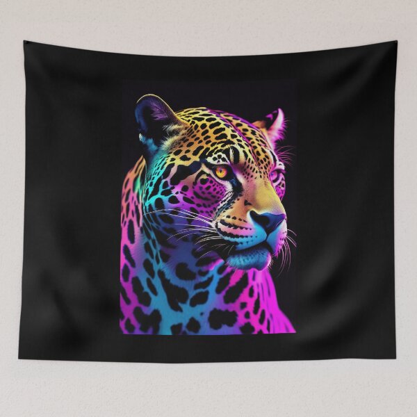 Item preview, Jaguar portrait neon aesthetic illustration designed and sold by ChaosEdits.