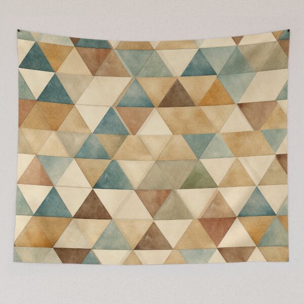 Item preview, Retro Geometric Aesthetics: Tessellated Triangles in Vintage Olive, Tan, and Blue with Distressed Edges designed and sold by Panadis.