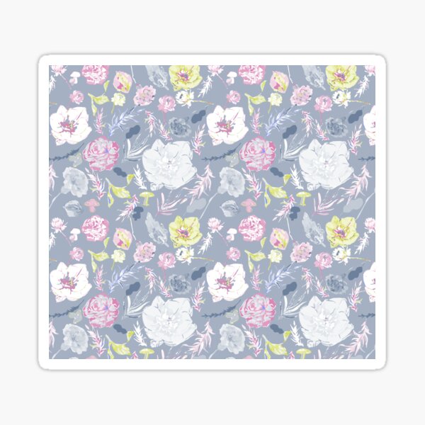 Tranquil Blooms on Misty Blue: Big Florals Pattern Sticker