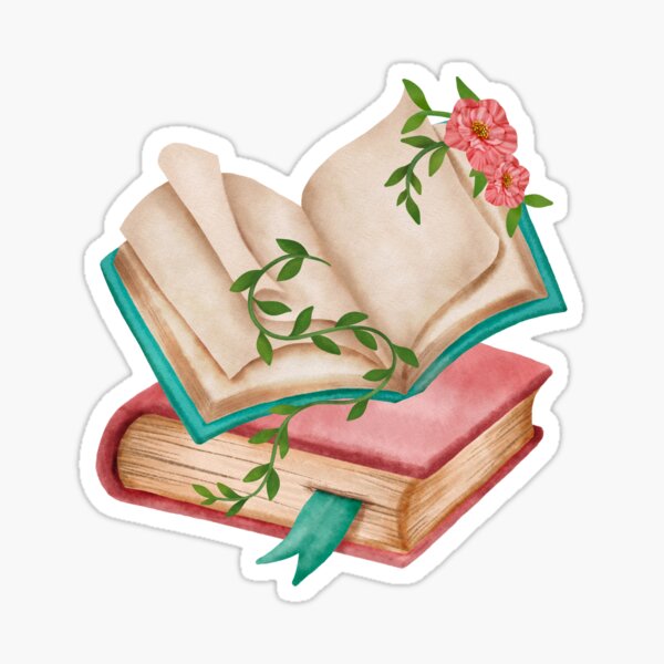 Vintage Book Stack and Flowers, Love Reading Sticker for Sale by Welly33